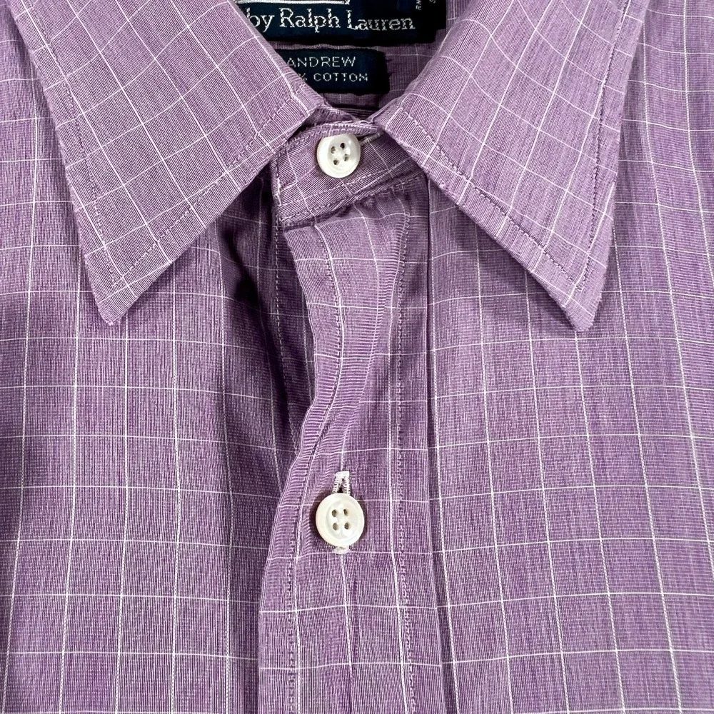 Polo Ralph Lauren Shirt Mens 17 Purple Check Long Sleeve Button Up Andrew Fit